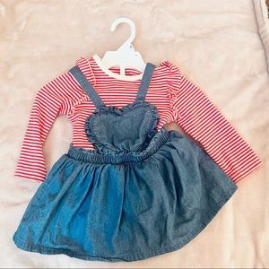 Striped red and white longsleeve onesie denim overall dress/overalls